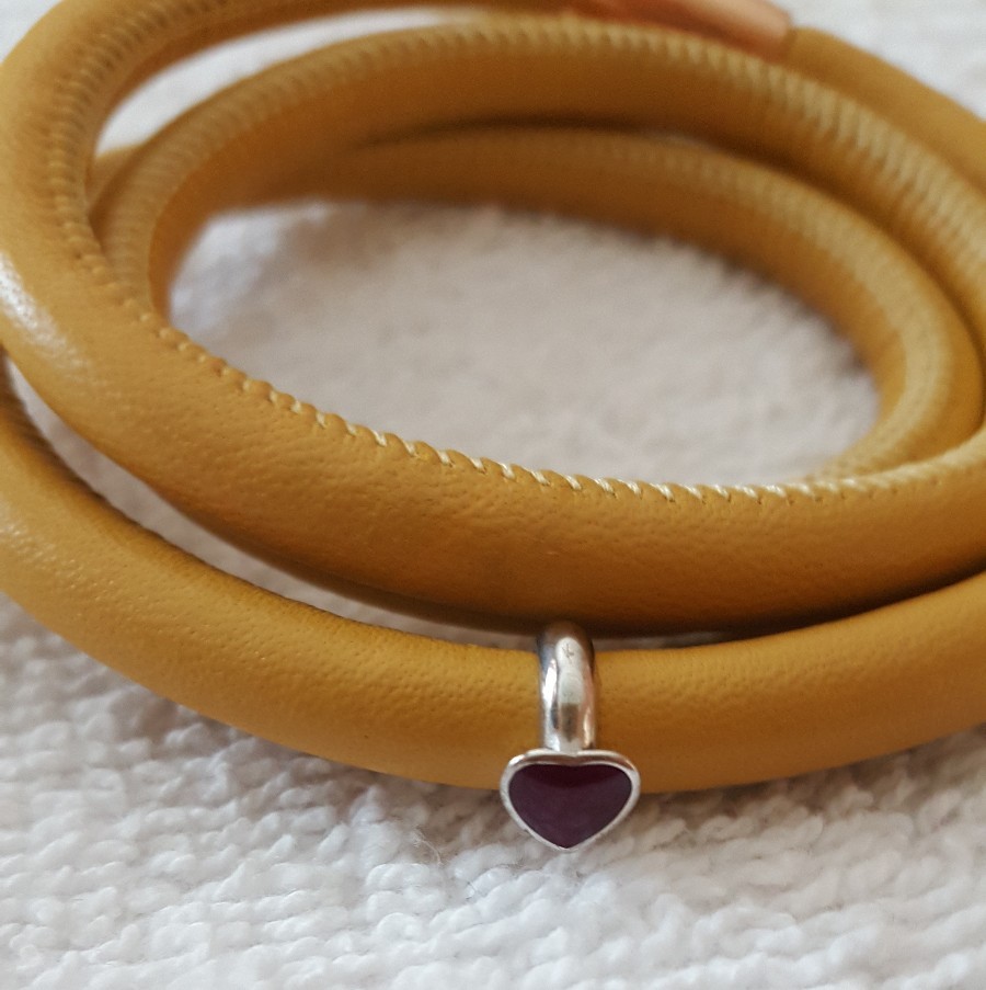 Endless Jewerly Yellow Leather Triple Strand in with Voilet Heart Charm