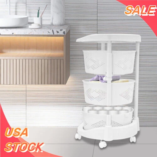 3 Tier Rotating Kitchen Storage Shelf Freestanding Storage Rack Basket Organizer