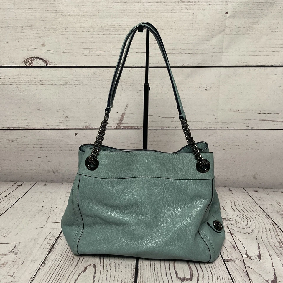 Bolso de Hombro Coach Turnlock Edie Cadena Cuero Guijarro Azul Nube Foto 3 de 4