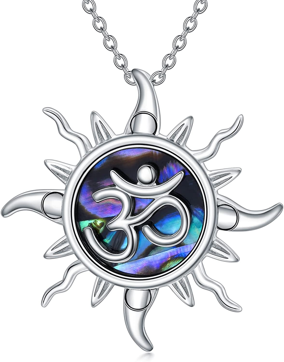 Sun Necklace 925 Sterling Silver Abalone Shell OM Meditation Pendant Jewelry