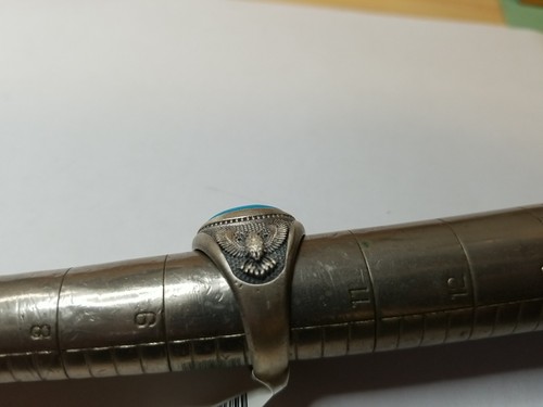 Mens Antiqued Sterling Silver Turqoise Ring W/Owl NWT Ethnic Native American 10 - Picture 7 of 9