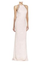 NWT JS Boutique Women  s Pink Crushed Jersey Beaded Gown Dress, Sz 10