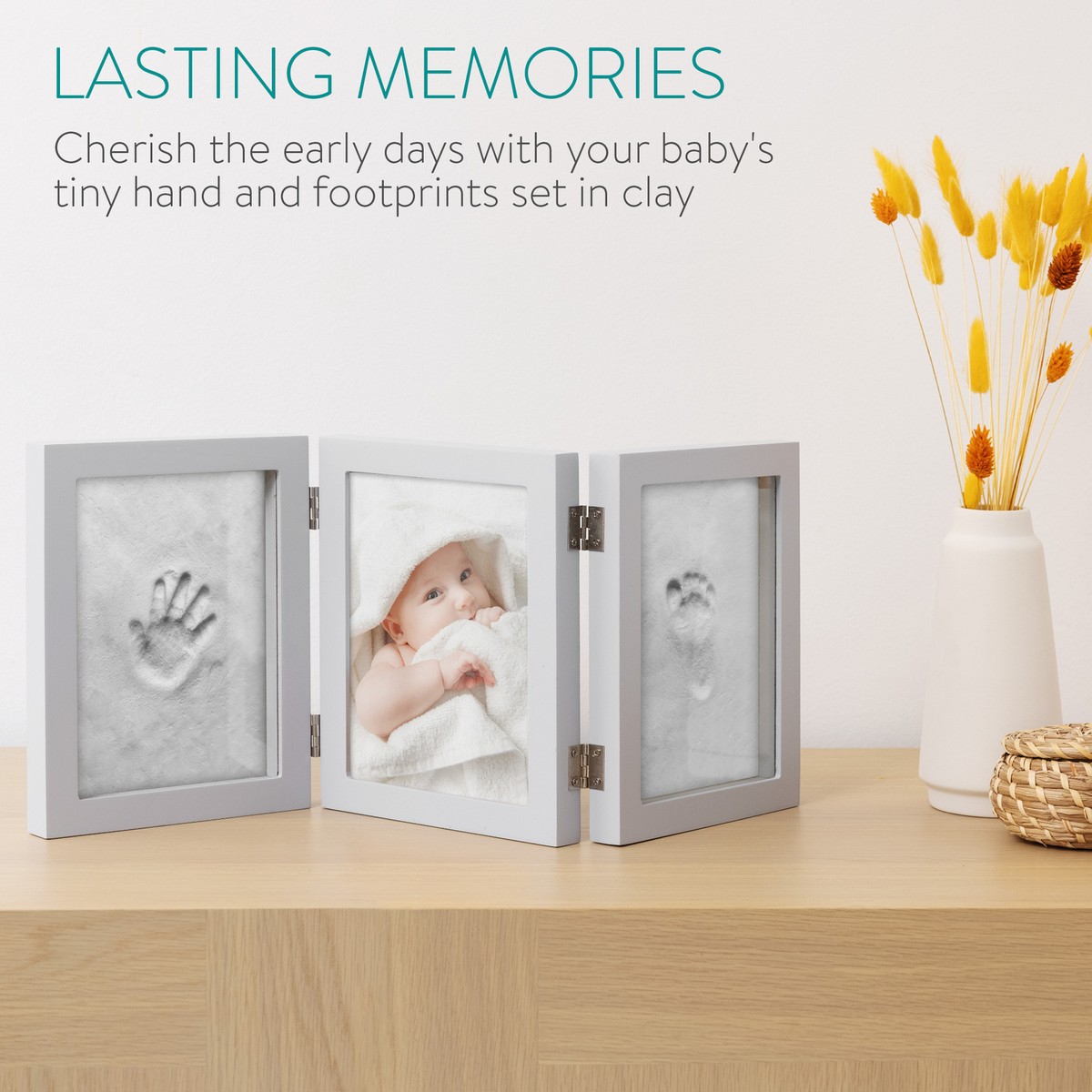 Kit Cornice Con Impronte Mani E Piedi Bambino - Con Argilla E Cornice In Legno - Ricordo Neonato - Foto 7