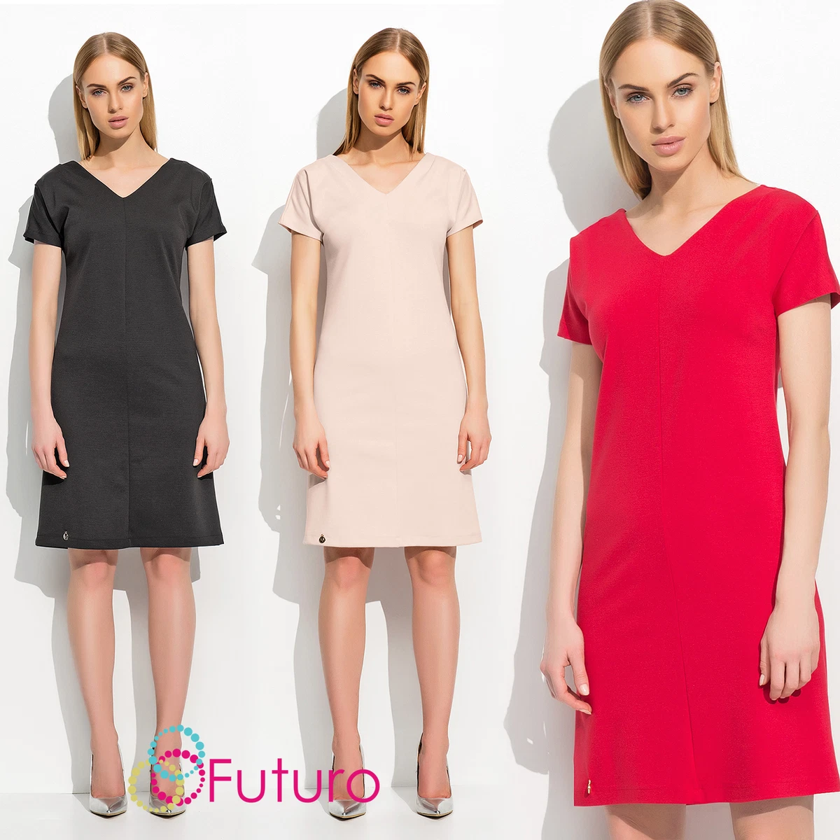 Ladies Short Sleeve V Neck Work Office Business Knee Length Sheath Dress FA507