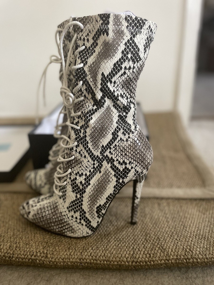 Meshki Makenna Lace Up Bootie Boots Snake Skin Effect Brand New In Box