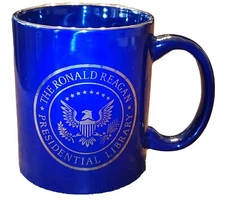 Coffee Mug Cup Ronald Reagan Presidential Library Seal Blue Gold Lettering