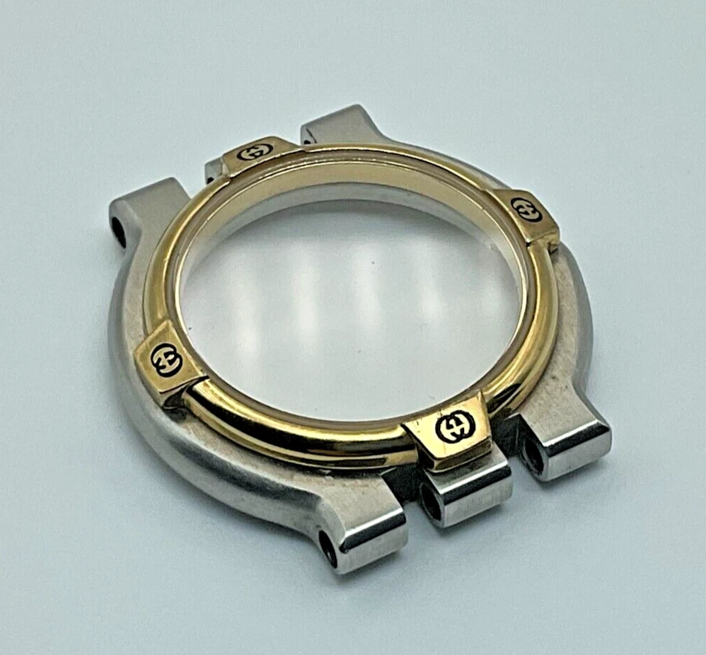 NOS GUCCI 9000L BOÎTIER DE MONTRE LUNETTE AVEC VERRE CRISTAL INSTALLÉ