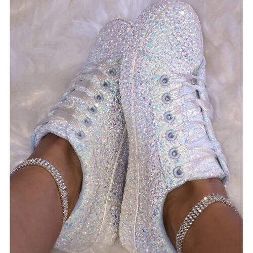 Womens Glitter Fashion Lace Up Running Sneakers Casual Sports Walking Shoes Size