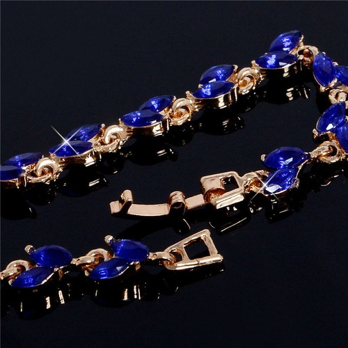 18K GOLD EP 2 CT DIAMOND SIMULATED SAPPHIRE MARQUISE TENNIS LINK BRACELET - Picture 4 of 7