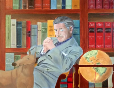 THE STUDY, ORIGINAL ART DECO OIL PAINTING