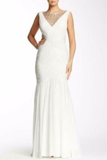 Adrianna Papell V-Neck Shirred Jewelry Illusion Gown-Size 2 LK 1119 A