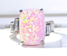 Pink Fire Opal Ring Lab Created Cubic Zirconia 925 Sterling Silver Women's