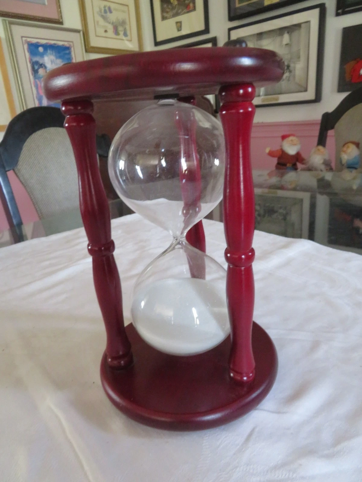 60 Minute Hourglass in Cherry Wood Stand with White Sand
