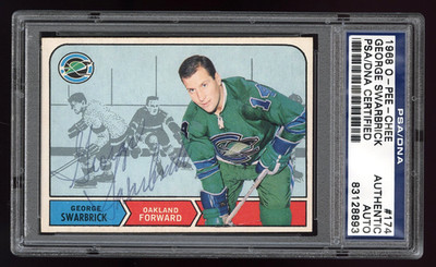 1968 O-Pee-Chee #174 George Swarbrick PSA First Oakland Seals Team Auto HQ Card