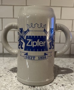 Rare Large Vintage Zipfer Seit 1858 2 Liter Ceramic Beer Stein -2 Handles 9.25”H