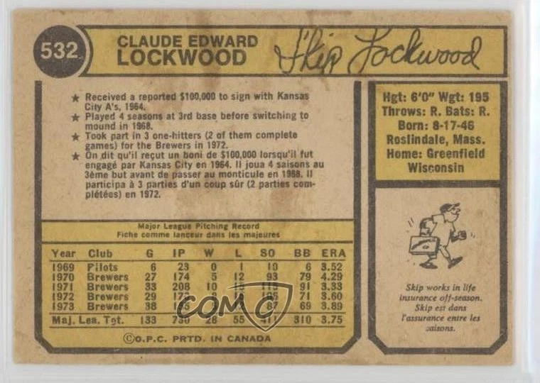 1974 O-Pee-Chee Skip Lockwood #532 - Image 2 of 2