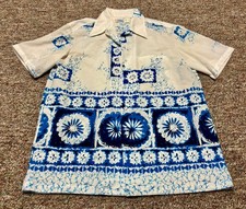 Vintage Andrade Honolulu Hawaiian Shirt White Blue AOP Floral Mens XL