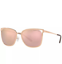 New MICHAEL KORS Women's Stockholm Mirror Square Sunglasses With Case Rose Gold