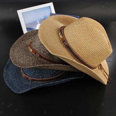 Unisex Sommer Strohhut Strandhut mit breiter Krempe zum Reiten Angeln