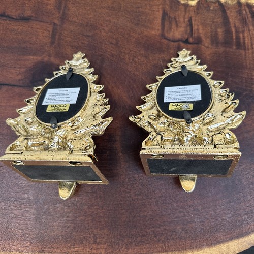 2 Vtg 1997 Enesco Brass Picture Frame Christmas Tree Stocking/Swag Holder Hanger - Picture 5 of 11