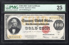 FR. 1215 1922 $100 ONE HUNDRED &ldquo;BENTON&rdquo; GOLD CERTIFICATE NOTE PMG VERY FINE-25