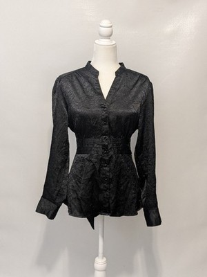 Craft & Barrow Black Tie back Blouse Button Front Whimsigoth Romantic Y2k 