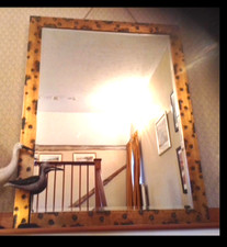 REDUCED - Fabulous large gold/brass-colour etched-pattern wood 1990's mirror vgc