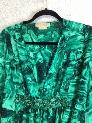 Michael Kors Collection 100% silk emerald malachite dress S Italy beaded  Iconic | eBay