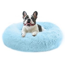 JOLLYVOGUE 36in Calming Donut Dog Bed Washable Faux Fur, AntiSlip, Fits 80 lb