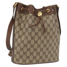 GUCCI GG Supreme Shoulder Bag PVC Beige Gold Auth ARZ789