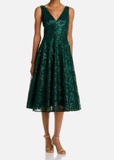 Eliza J Women's Green Sequin Soutache Sleeveless A-Line Dress Size 2