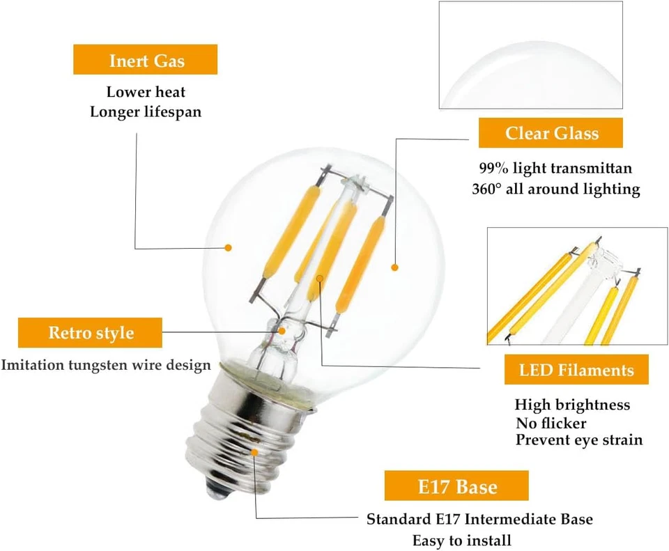 2-Pack E17 S11 LED Light Bulb,E17 Intermediate Base Globe Bulb 4W Daylight 5000K - Image 3 of 4