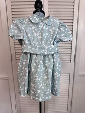 Vintage 1960  s Girls Dress Handmade Green White Butterfly Sash 24"
