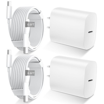 Fast Charging USB-C Block & 6.6FT Cable for iPhone 15/16/17 Series