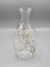 Crystal Clear Vase Hand Painted Art Glass Floral Gold-Tone Details