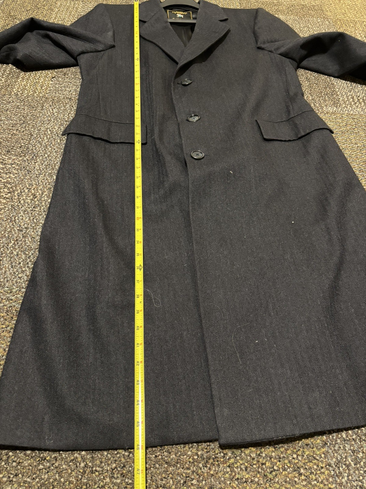 Vintage Hart Schaffner & Marx Men Virgin Wool Herringbone Grey Overcoat Made USA