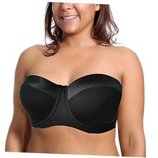 Women's Strapless Bra B/C/D/DD/DDD/G 1/2 Cup Seamless Plus Size 50DD Black
