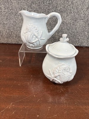 Blue Sky~Clayworks Seahorse~Sugar and Creamer Set w/Spoon