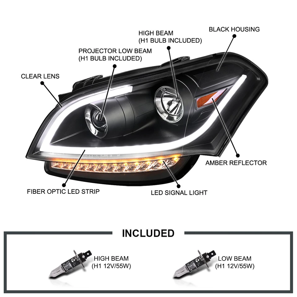 Black Fits 2010-2011 Kia Soul LED Strip Projector Headlights Lamps Left+Right Foto 3 de 4