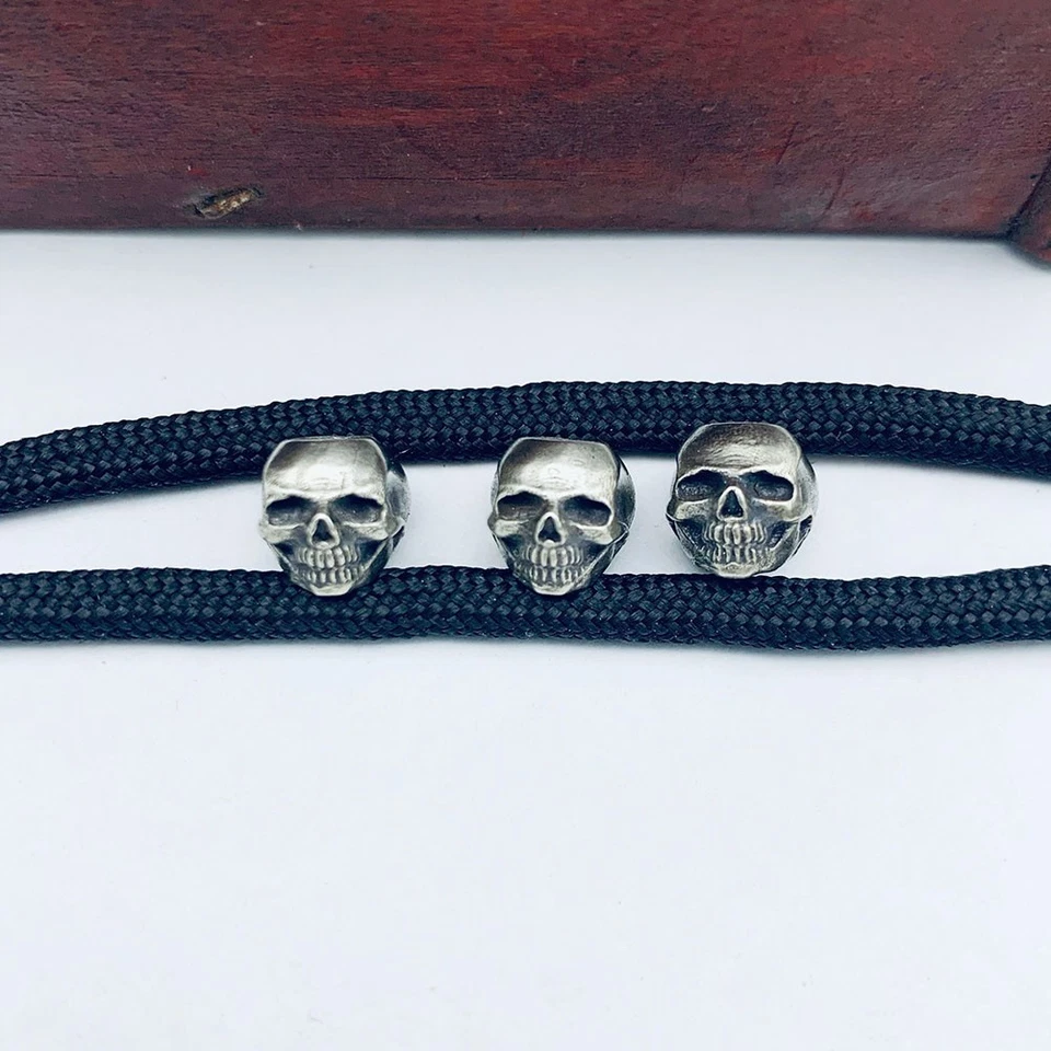 6 Pcs Perles Tete De Mort En Métal Pour La Fabrication Bijoux Bracelet - Photo 3/4