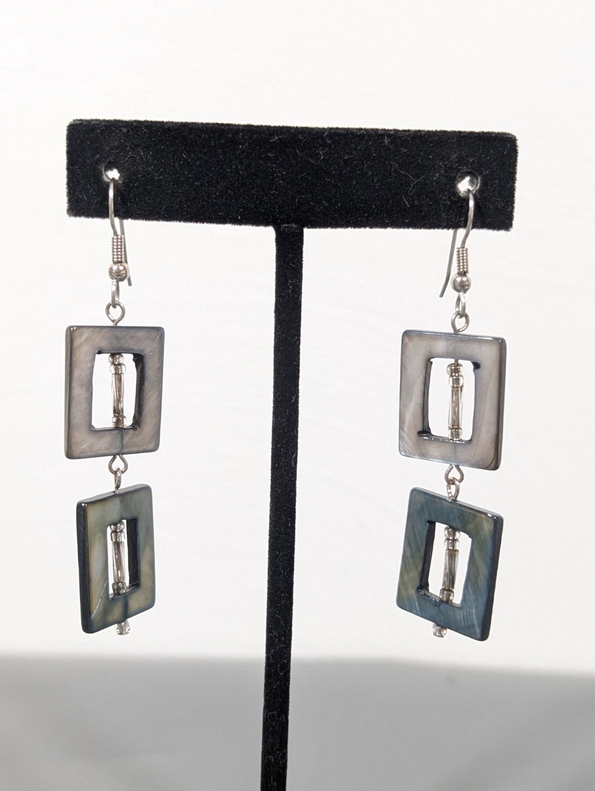 Beachy Coastal Gray Shell Rectangle Stacked Dangl… - image 1