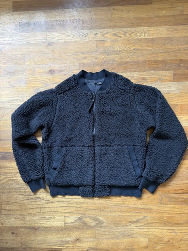 PRANA Polar Escape Bomber Jacket Women's XL Black Reversible Sherpa Fleece Cozy