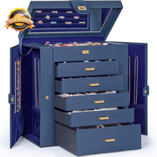 Six-Tier Leather Jewelry Box Organizer with Drawers