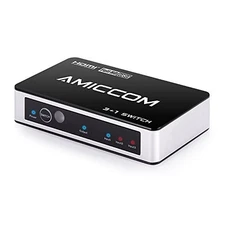 AMICCOM HDMI Switch, Premium 3 Port High Speed HDMI Switcher Box with IR Wirele