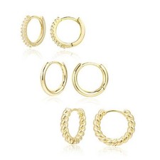 3 A-CZ Huggie Earrings Smooth Huggie Earrings Twisted Huggie Earrings 14K Gold