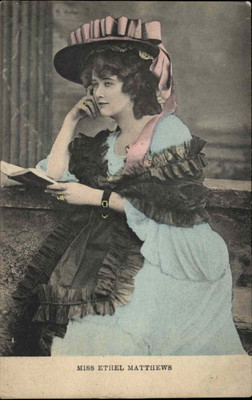 Miss Ethel Matthews Beautiful Actress Reading Book c1910 Postcard