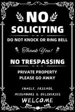 No Soliciting No Trespassing Sign 7.8x11.8in Black Metal Do Not Knock