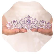 Light Purple Crystal Tiara and Crown for Women Elegant Princess Crown with Comb