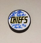 Slapshot Movie Hockey Puck Triple-Signed by THE HANSON BROTHERS! The Chiefs AUTO — photo 1
