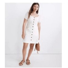 Madewell Cream White Puff Sleeve Mini Dress Linen and Cotton Blend Summer